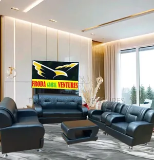 Photo - Set of 3+2+1+1 Seaters Couch With Table. Black Leather Sofa
