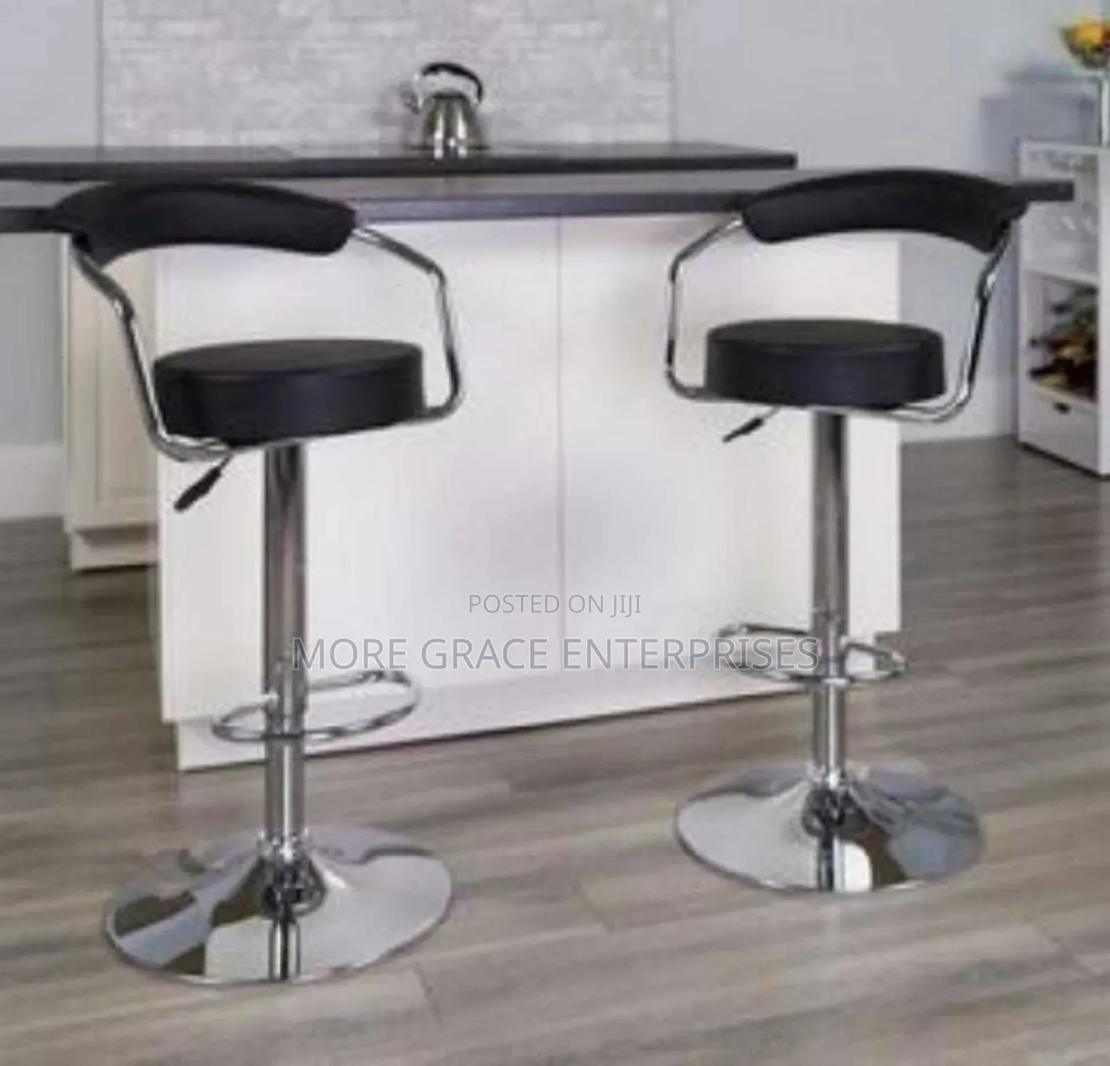 Imported Bar Stool in Black Leather.