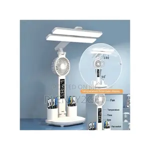 4-in-1 Foldable Table Lamp Fan Clock Pen Holder