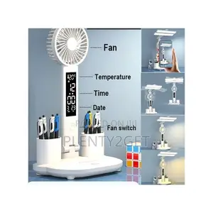 4-in-1 Foldable Table Lamp Fan Clock Pen Holder