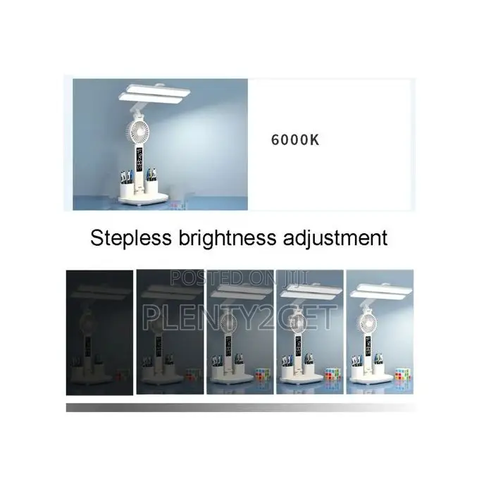 4-in-1 Foldable Table Lamp Fan Clock Pen Holder