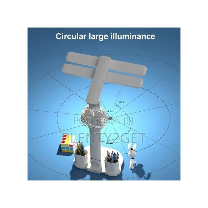 4-in-1 Foldable Table Lamp Fan Clock Pen Holder