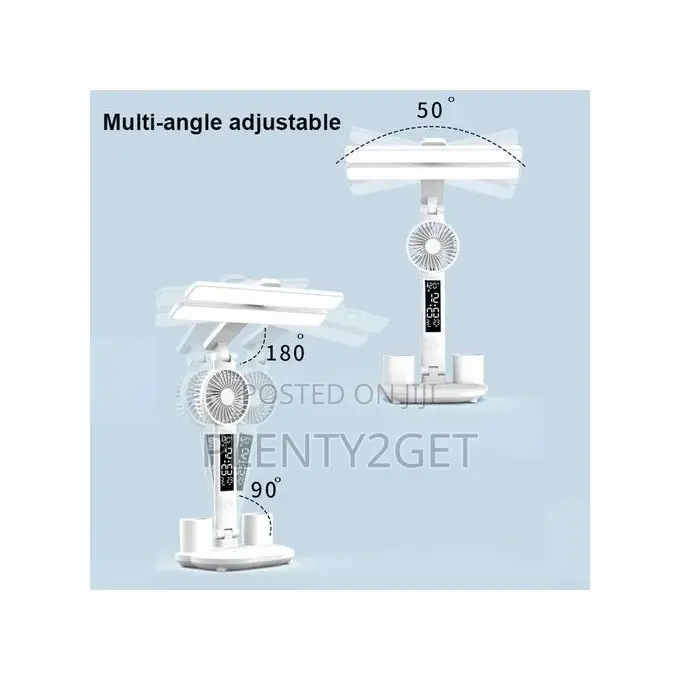 4-in-1 Foldable Table Lamp Fan Clock Pen Holder
