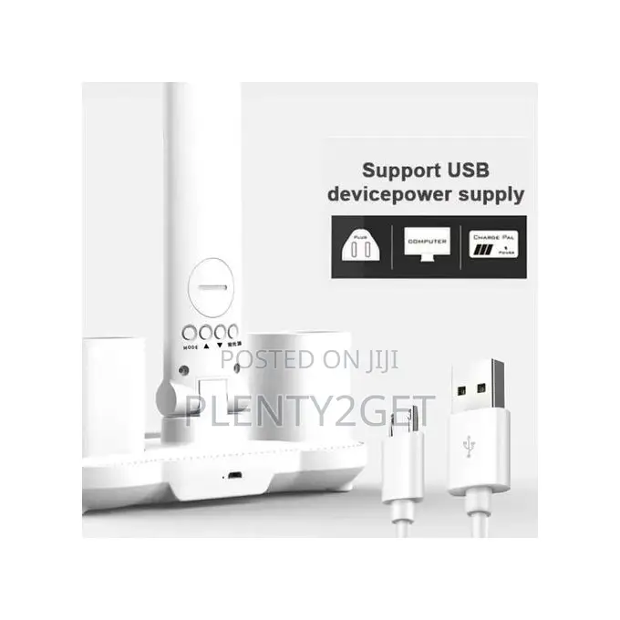 4-in-1 Foldable Table Lamp Fan Clock Pen Holder