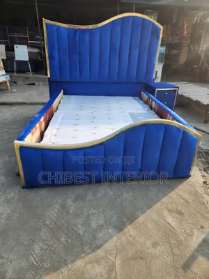 Blue Padded 4.5by6 Bed Frame With Side Drawer