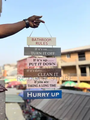 BATHROOM RULES . Wooden Write Up Decor .