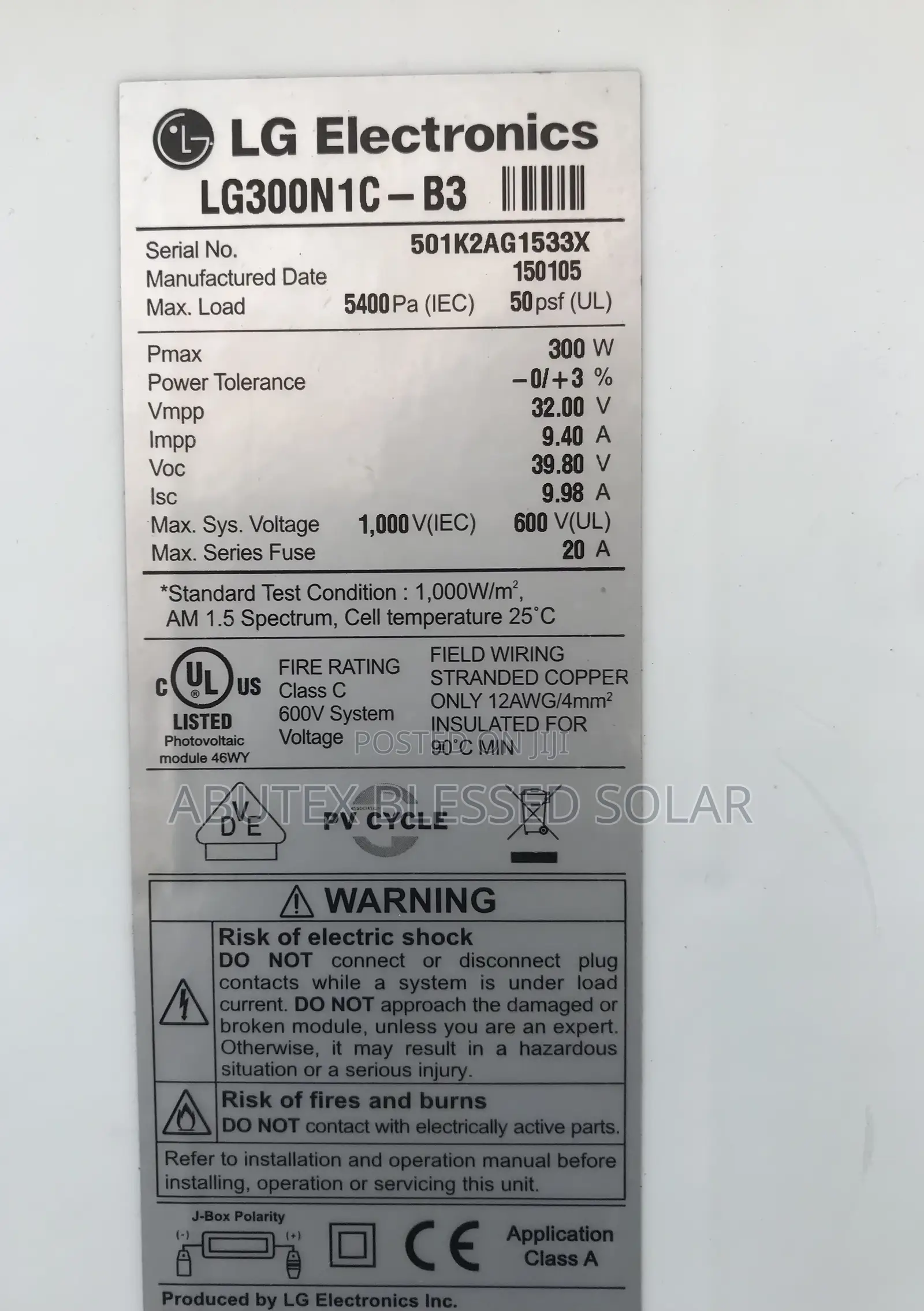 300watt Lg Electronics Mono Solar Panel