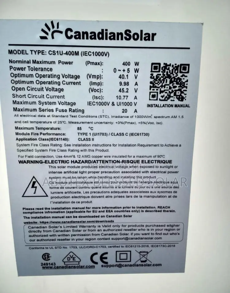 400watt 96cell Canadian Mono Solar Panel