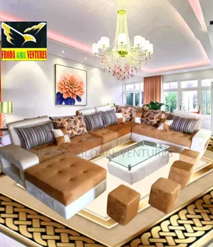 Home Interiors. Set of U-Shape Sofa Chairs, Table, Stools
