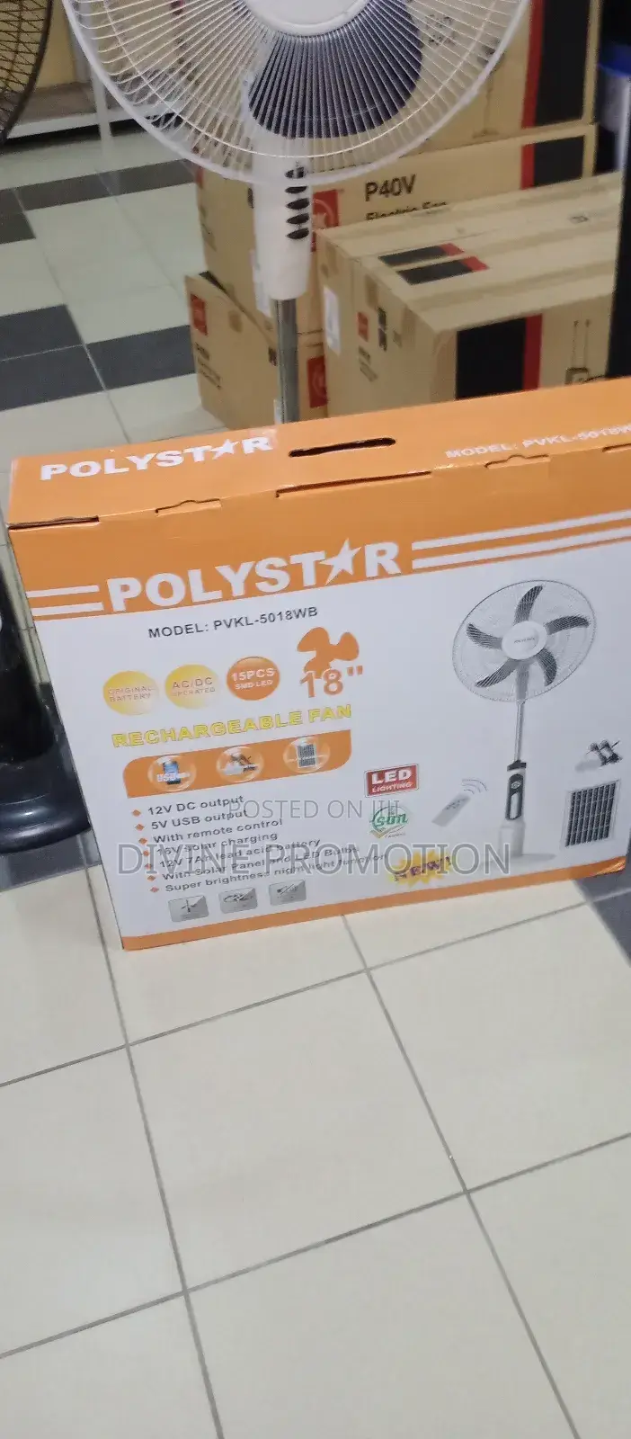 18" Polystar Rechargeable Fan With Solar Panel