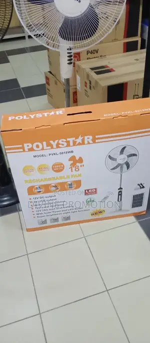 18" Polystar Rechargeable Fan With Solar Panel