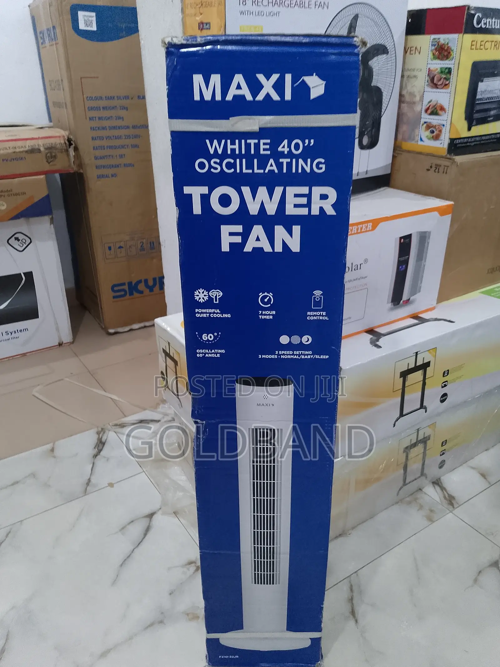 40" White Maxi Oscillating Tower Fan With Remote Control