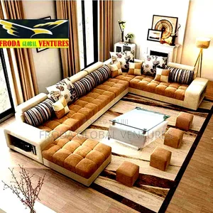 Quality Furniture. U-Shape Sofa With Table and Stools. Aa1
