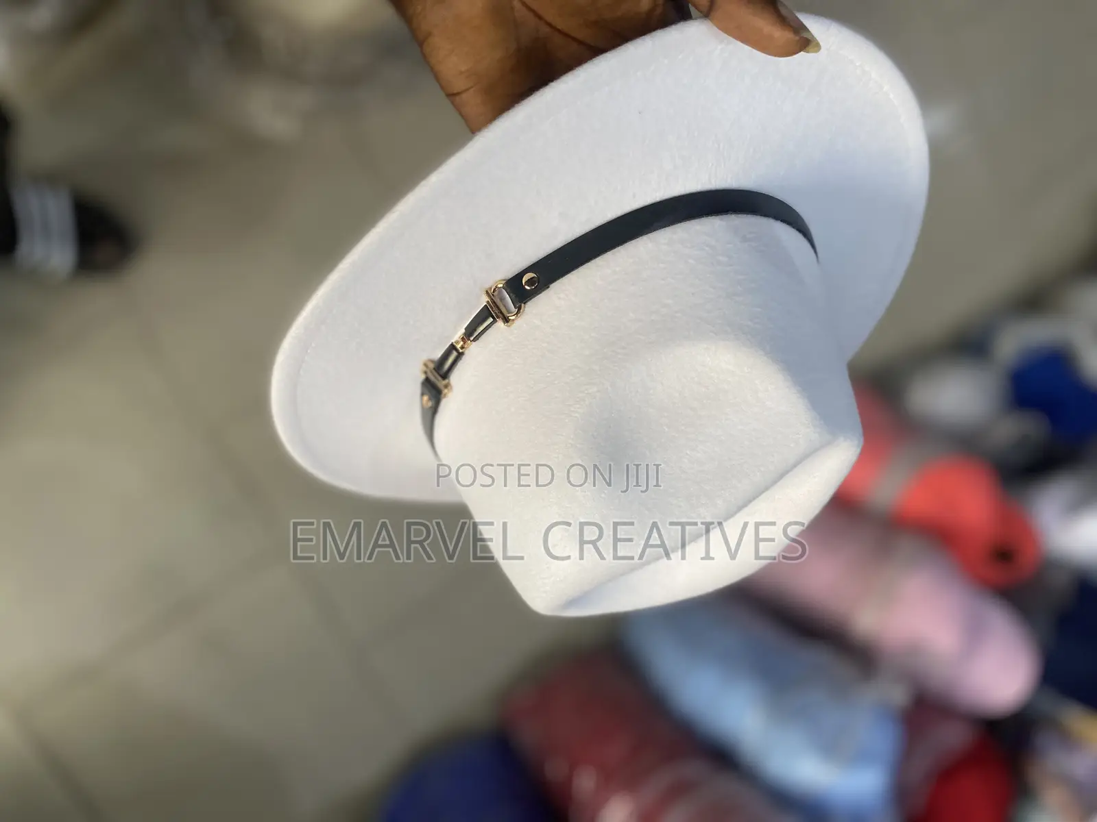 White Leather Belt Fedora Hat for Unisex