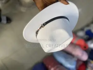 White Leather Belt Fedora Hat for Unisex