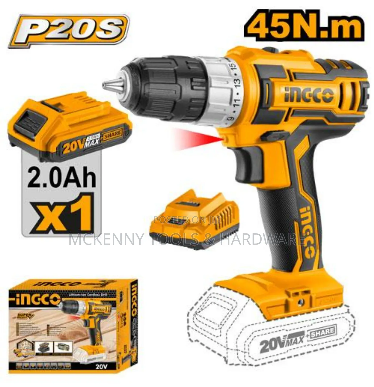 Ingco CDLI20024
Cordless Drill
Voltage:20V