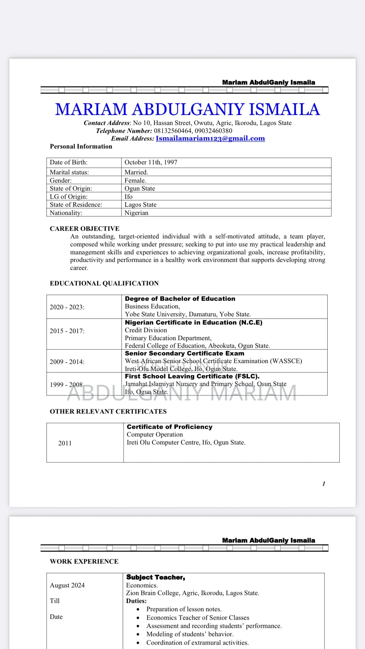 Admin Officer (Female