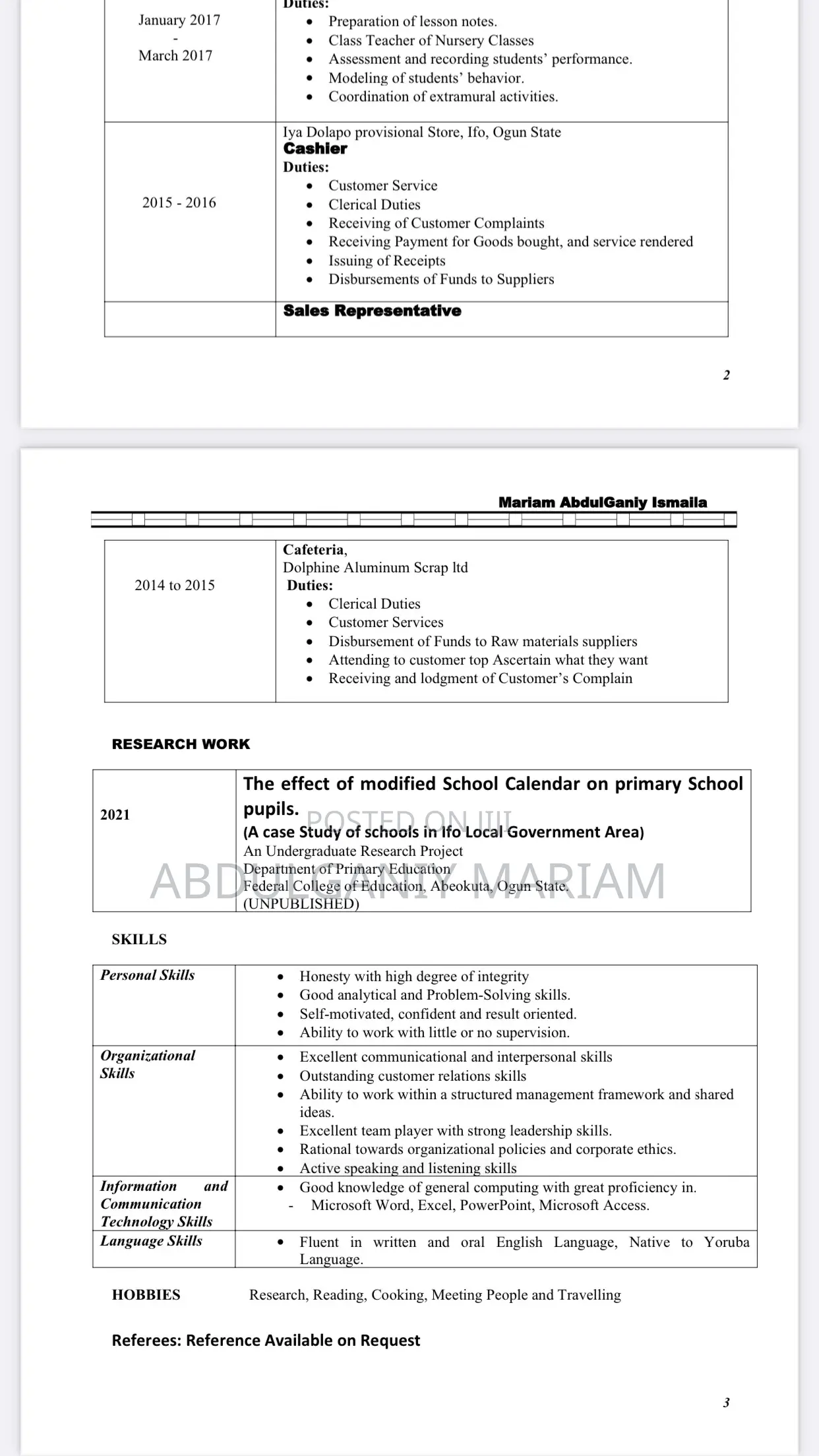 Admin Officer (Female