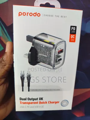 Photo - Porodo Dual Output Transparent Charger Usb C to Lightning