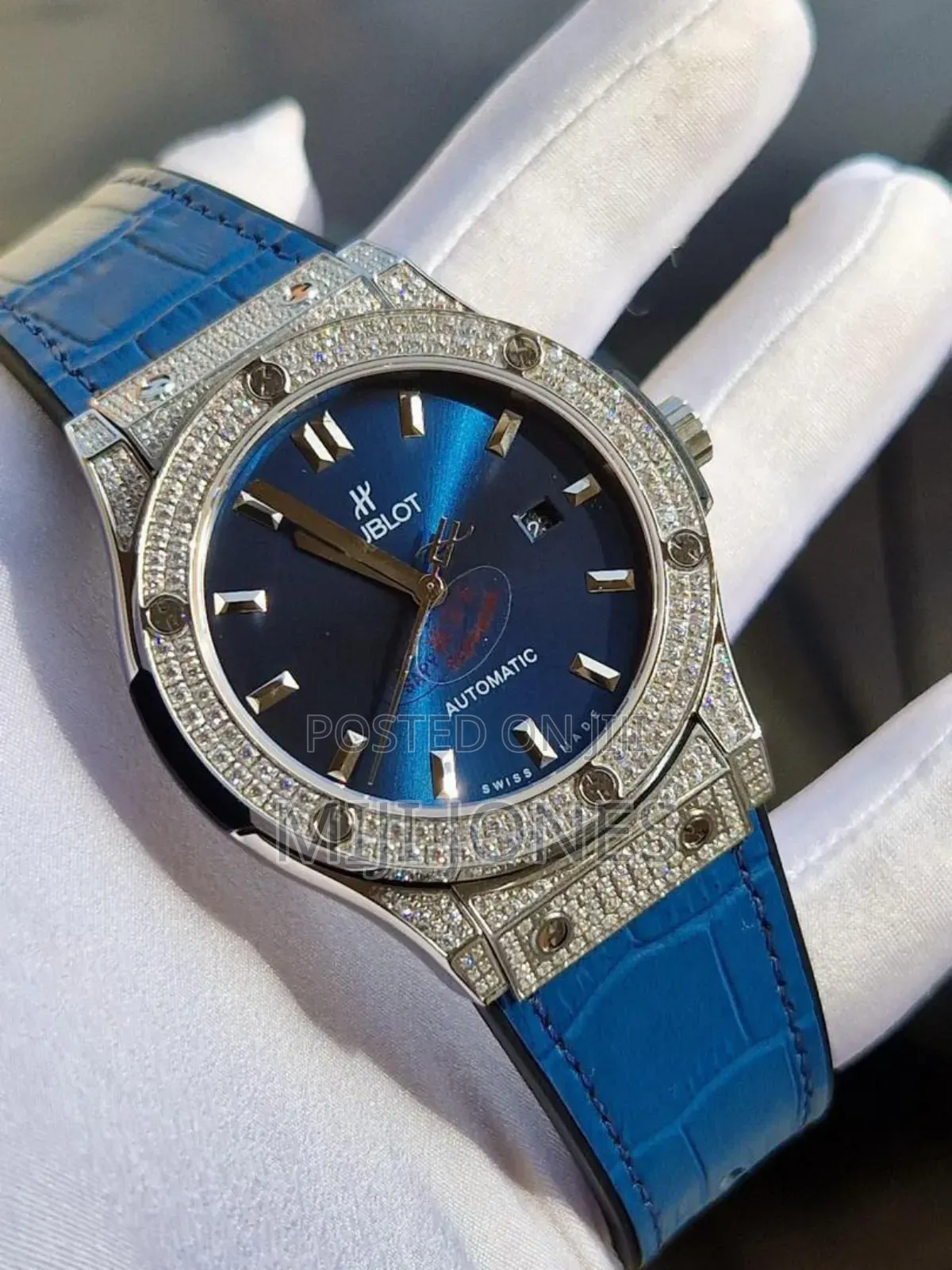 Hublot Glitter Bezel Blue Strap Watch