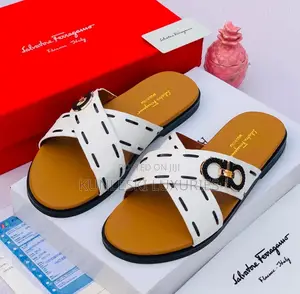 Original Salvatore Ferragamo Men White Leather Slippers