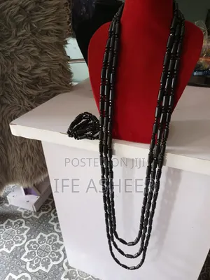 3 Layers Neck, 4 Bracelets Men's Black Ceremonial Beads - 00