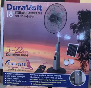 DURAVOLT RECHARGEABLE FAN(18 In) With Solar Panel and Bulbs