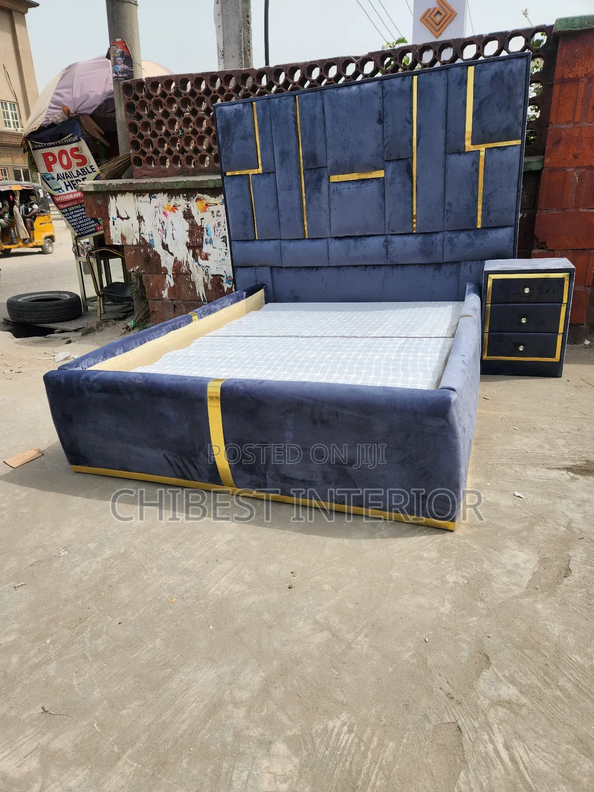 Classic Padded Bed Frame With One Side Drawer