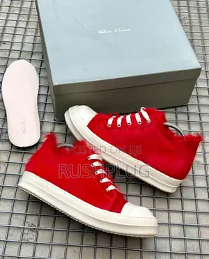 Luxury Rick Owens Porterville Fur Low Top Red Sneakers