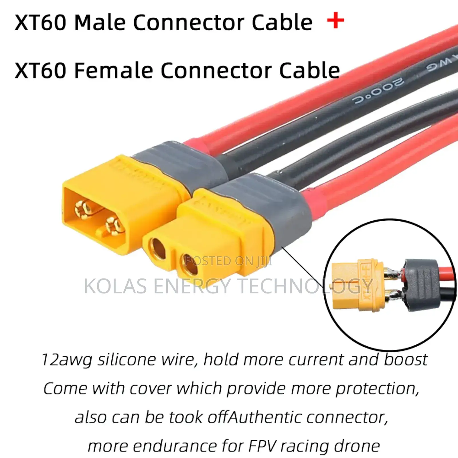 Xt60 Male, Female Connector + 20cm Cable