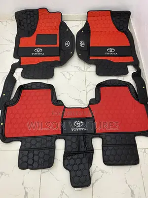 Photo - Red and Black Leather Logo Mat for Toyota Highlander