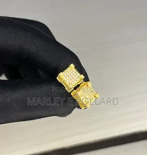 24 Kt Gold Plated Iced Out Cz Diamond Men Women Stud Earring