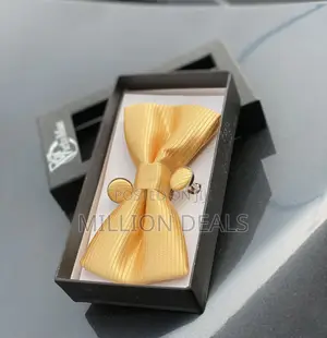 3-in-1 Pattern Gold Men’S Bow Tiecufflinks N Pocket Square