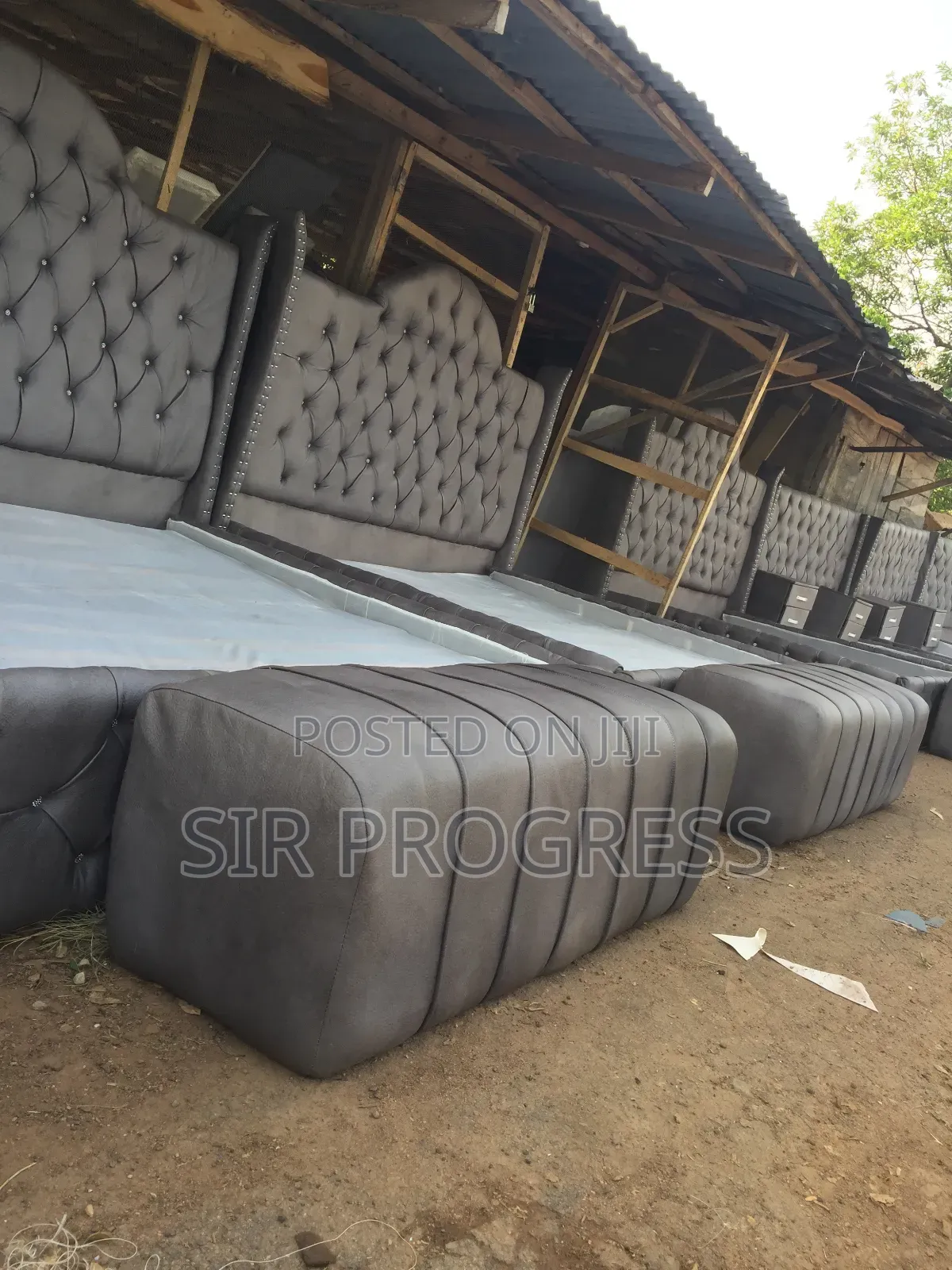 Padded Bedframe With Ottoman