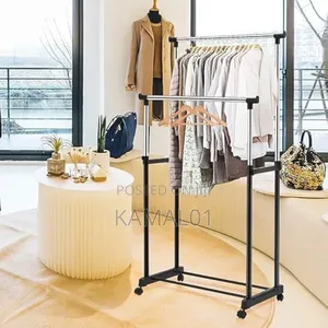 Stainless Steel Double Pole Rail Movable Cloth Rack