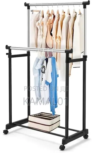Stainless Steel Double Pole Rail Movable Cloth Rack