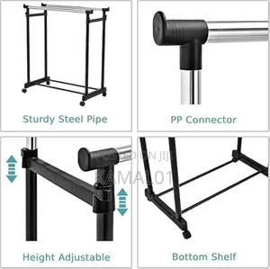 Stainless Steel Double Pole Rail Movable Cloth Rack
