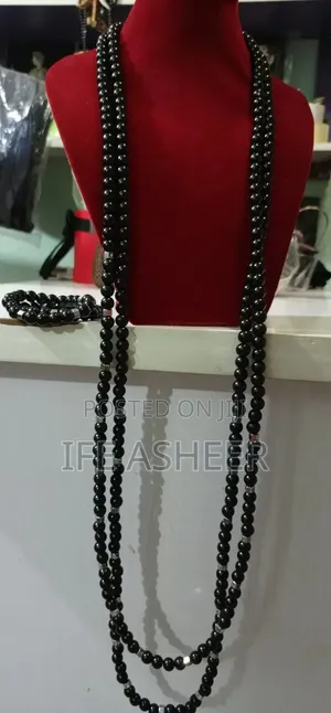 Navel Length 2 Layers,2 Bracelets Men Beads - Black & Silver