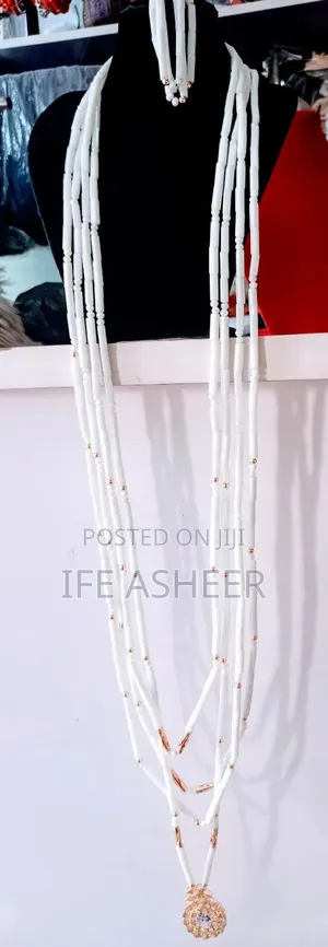 Navel Length 4 Layers, 4 Bracelets Men Beads - White Gold