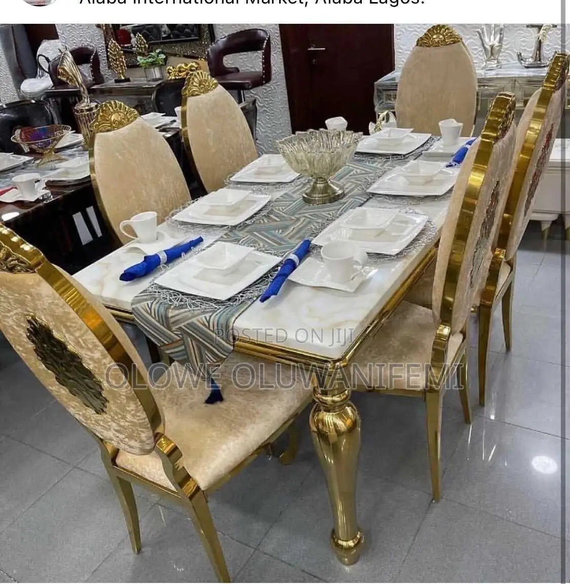 Classic Luxury Golden Dining Table With Chairs Set