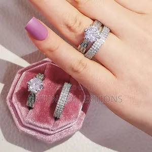 Photo - Solid Zirconia Silver Bridal Wedding Rings Set