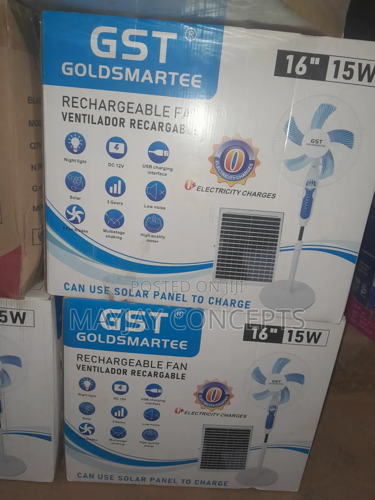 GST 16" 3-in-1 Ac/Dc Solar Rechargeable Standing+Panel+Usb