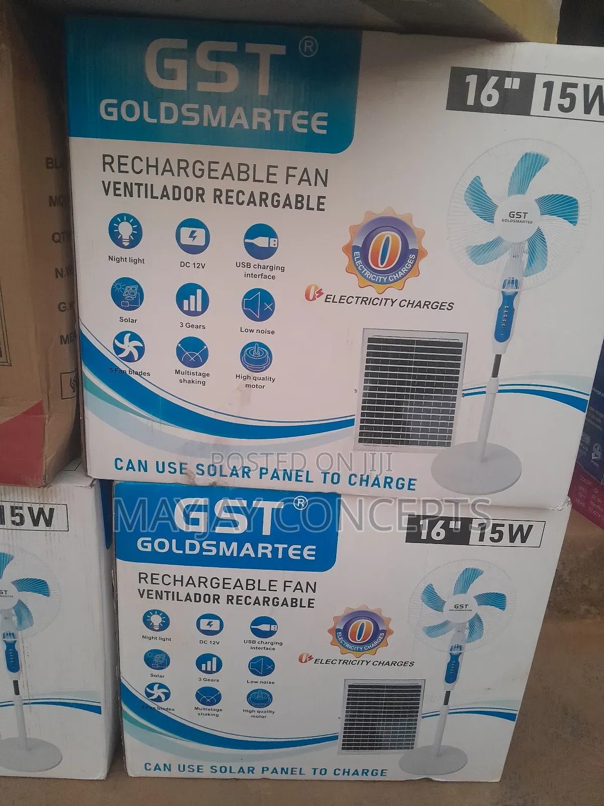 GST 16" 3-in-1 Ac/Dc Solar Rechargeable Standing+Panel+Usb