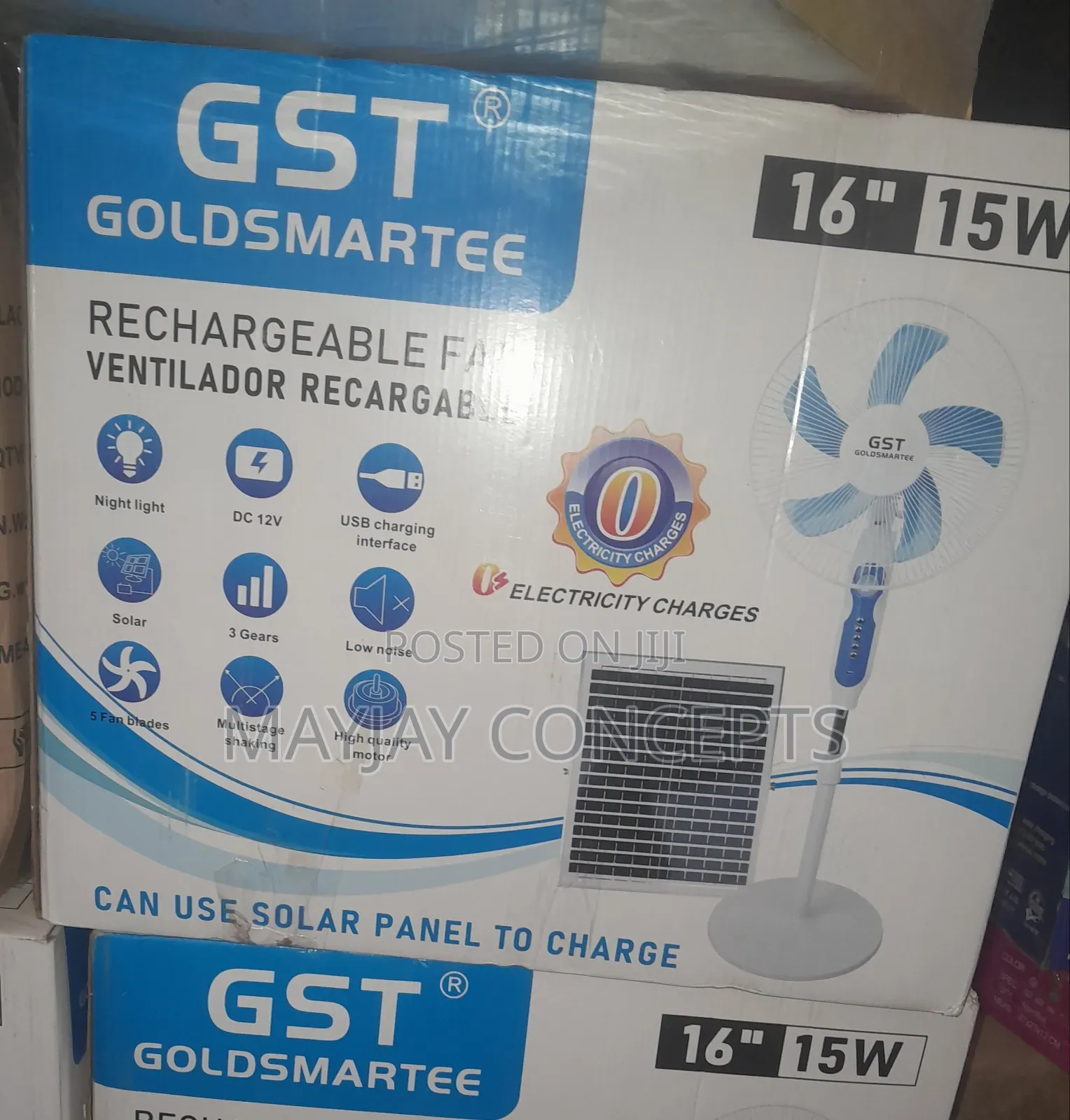 GST 16" 3-in-1 Ac/Dc Solar Rechargeable Standing+Panel+Usb