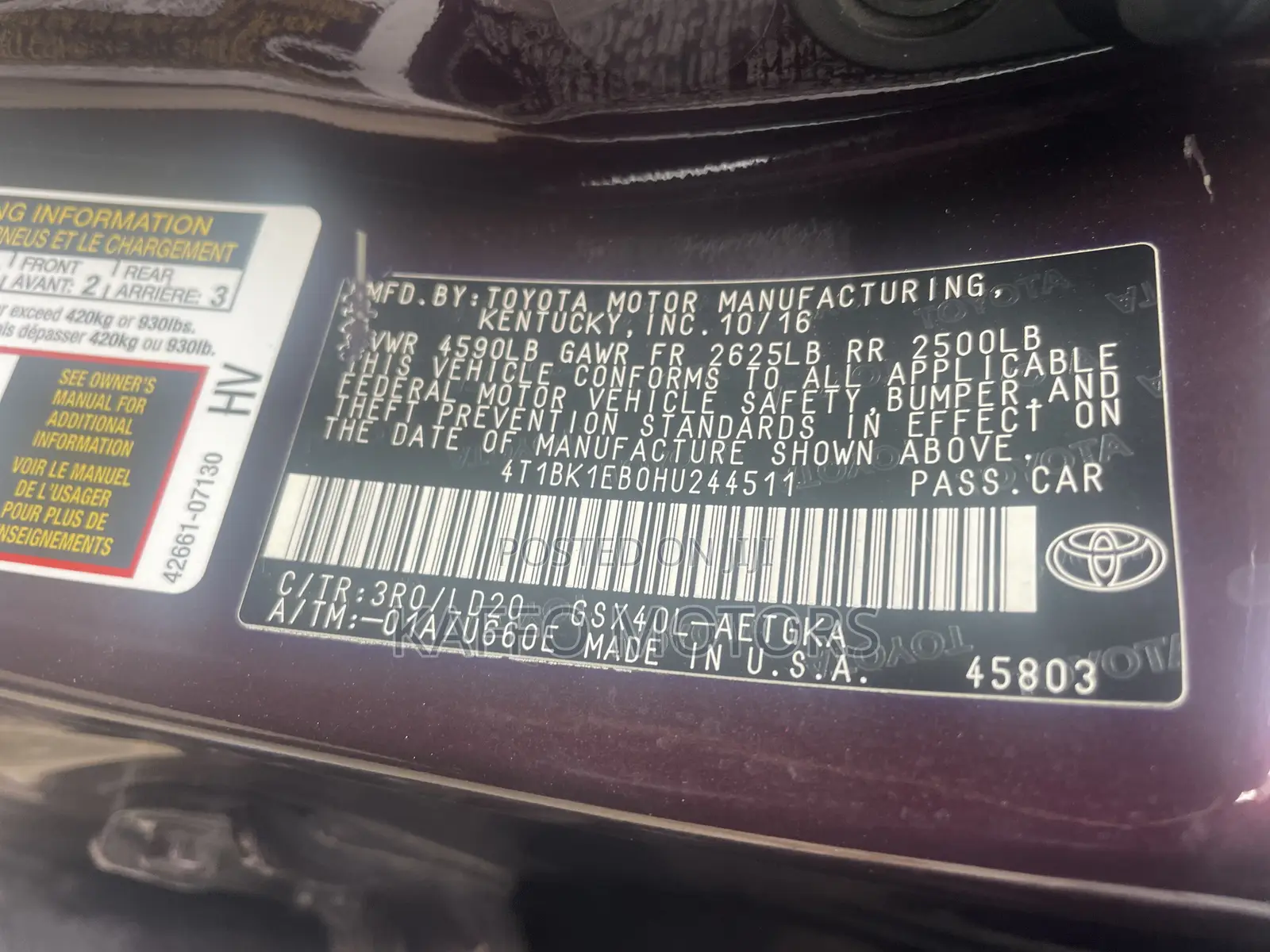 Toyota Avalon 2017 Burgundy
