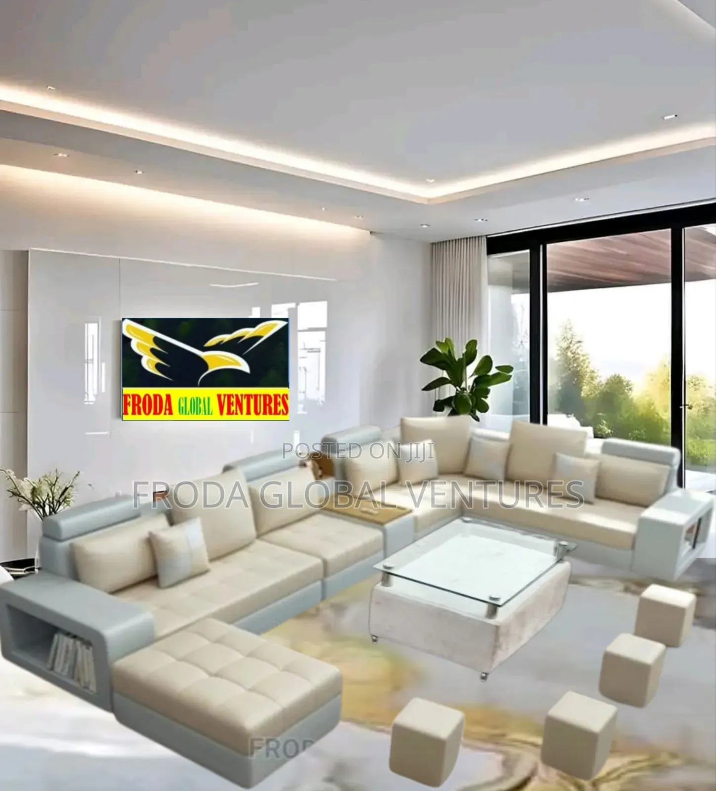 Sectional U-Shaped Sofa Chairs With Table and Side Stools.U1