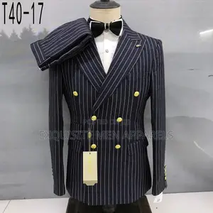 Quality Bold Stripe Turkish 2pcs Double Breasted Men’S Suit