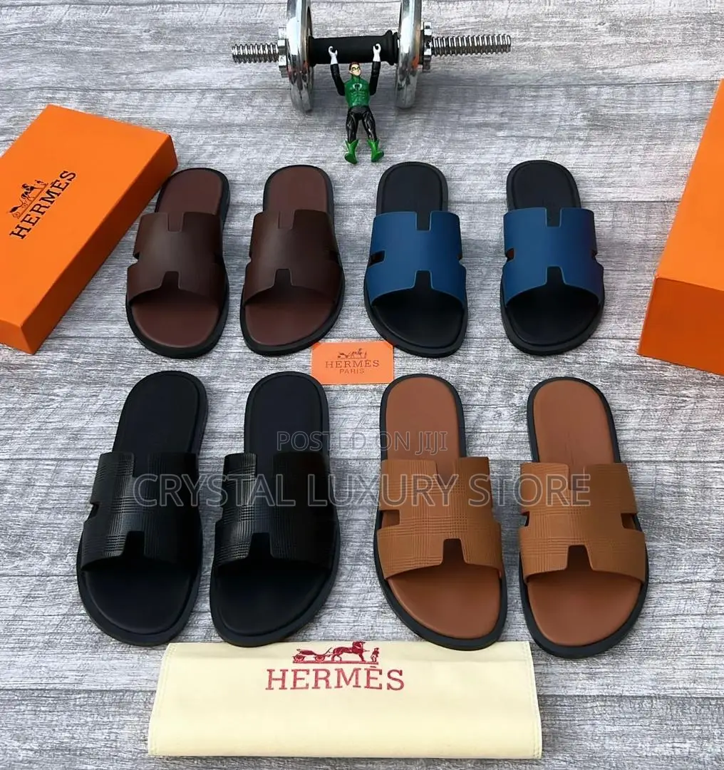 Hermes Quality Luxury Men Genuine Leather Pams
