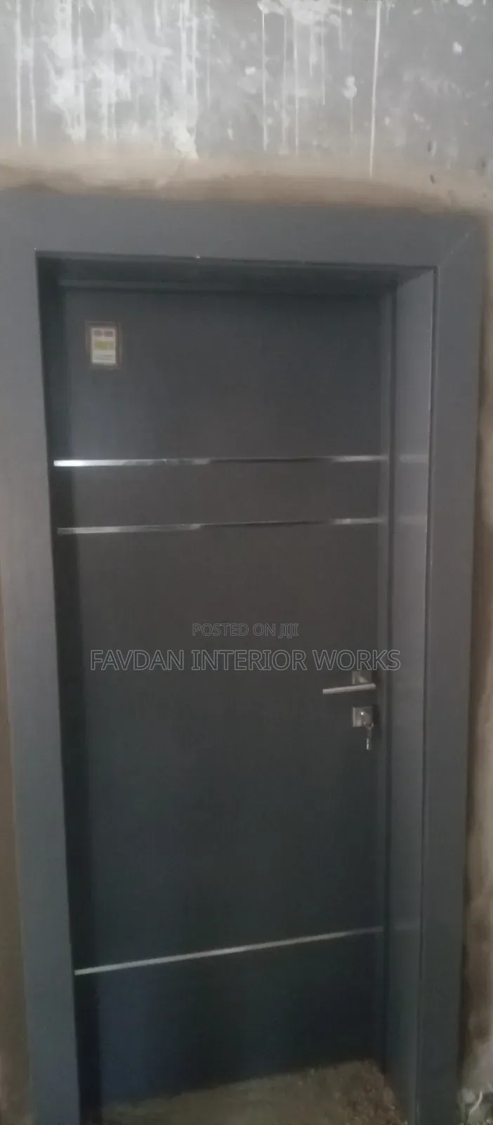 Gray HDF Flush Door With Silver Tprofile