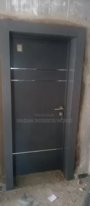 Gray HDF Flush Door With Silver Tprofile